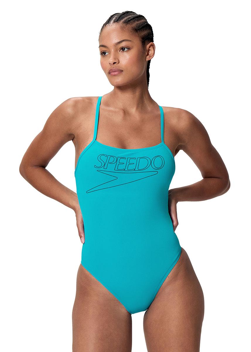 Speedo Endurance+ Logo Thin Strap Swimsuit - Mayan Blue