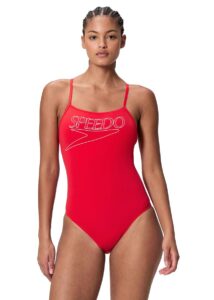 Speedo Womens Endurance+ Logo Thin Strap Swimsuit - Red