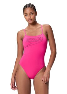 Speedo Womens Endurance+ Logo Thin Strap Swimsuit - Pink