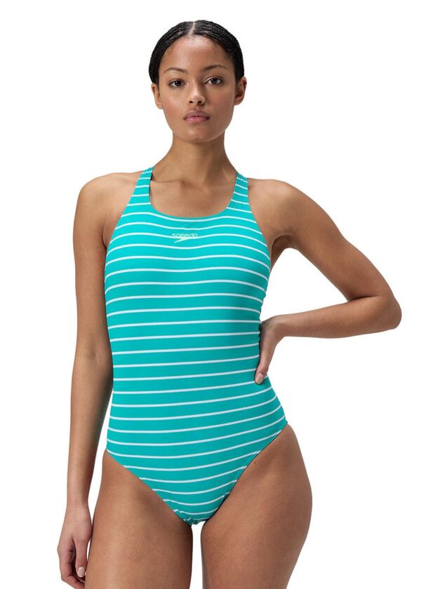 Speedo Womens Endurance+ Printed Medalist Swimsuit - Turquoise