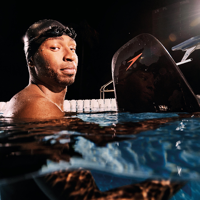 Cullen Jones With His Fstskin Kickboard