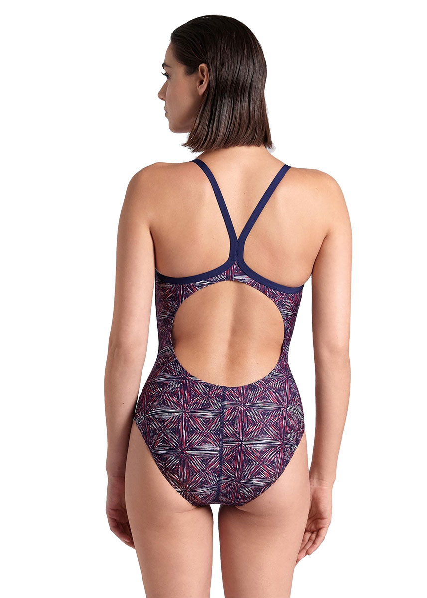 Arena Womens Abstract Tiles Light Drop Back Swimsuit - Navy Team / Red White Blue - Image 2