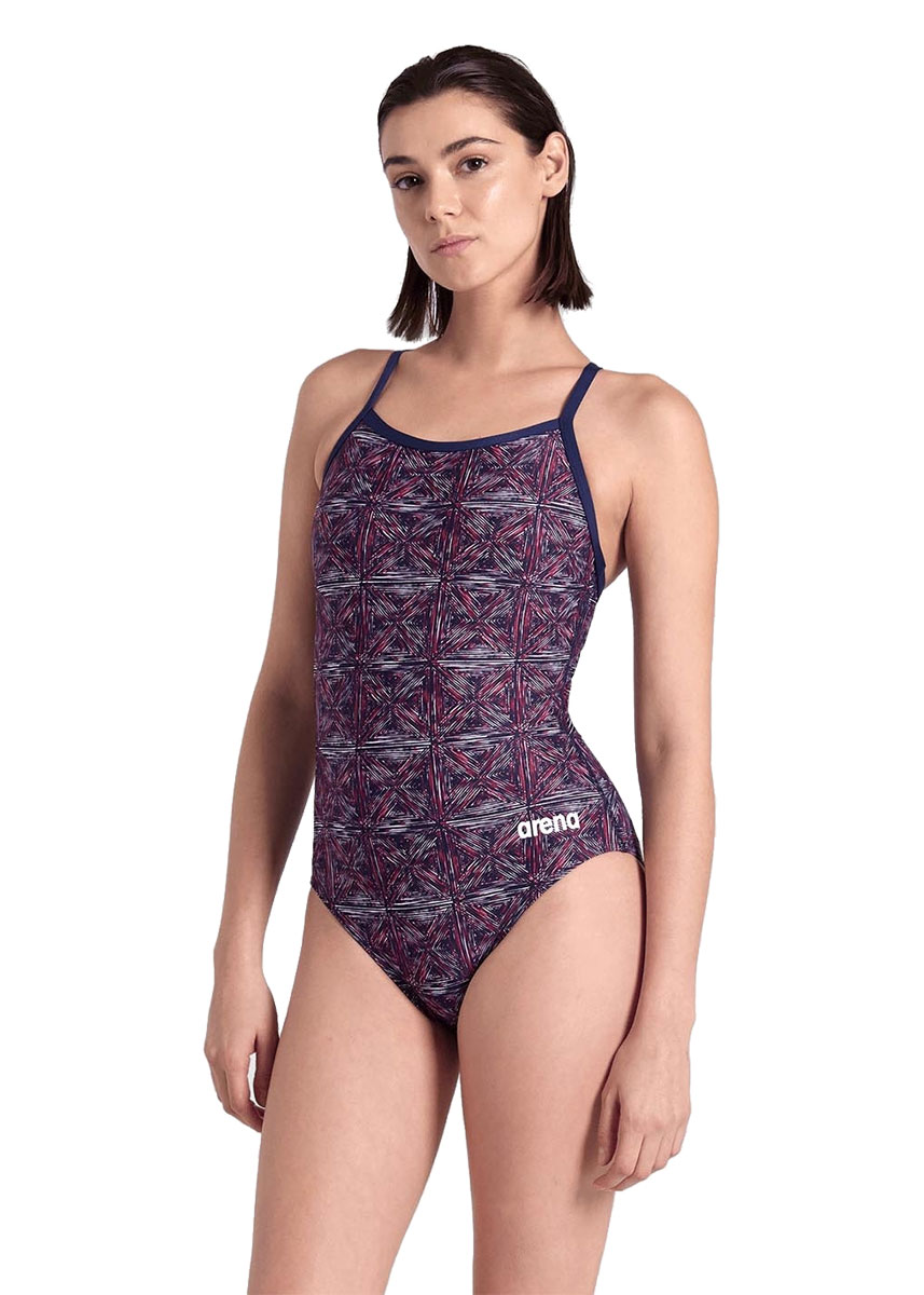 Arena Womens Abstract Tiles Light Drop Back Swimsuit - Navy Team / Red White Blue - Image 3