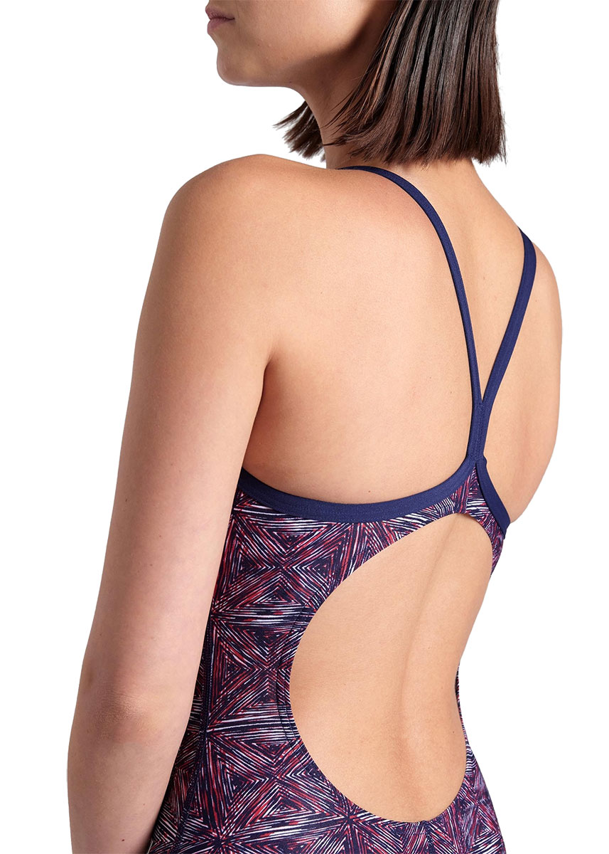 Arena Womens Abstract Tiles Light Drop Back Swimsuit - Navy Team / Red White Blue - Image 5