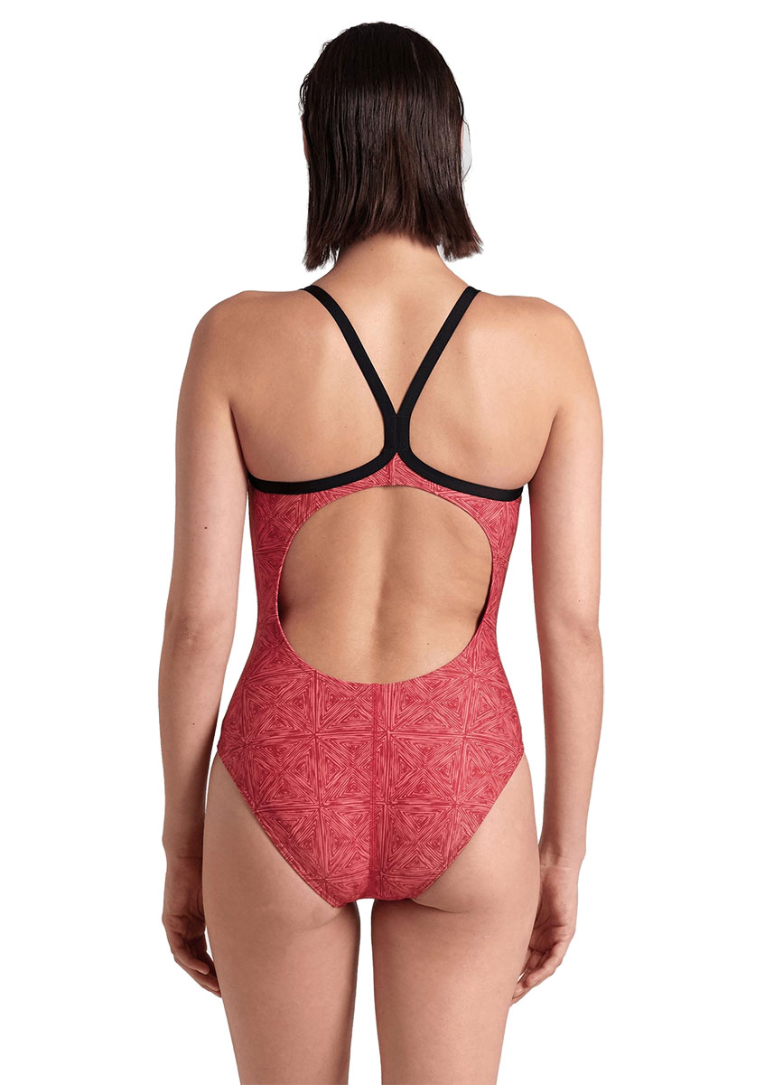 Arena Womens Abstract Tiles Light Drop Back Swimsuit - Red Team - Image 2