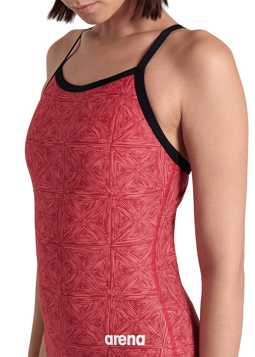Arena Womens Abstract Tiles Light Drop Back Swimsuit - Red Team - Image 4