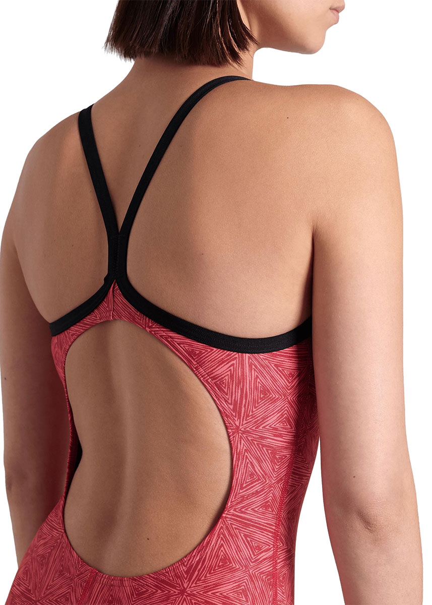 Arena Womens Abstract Tiles Light Drop Back Swimsuit - Red Team - Image 5