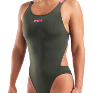 Arena Solid Swim Tech Multi Back Swimsuit - Sage / Pink