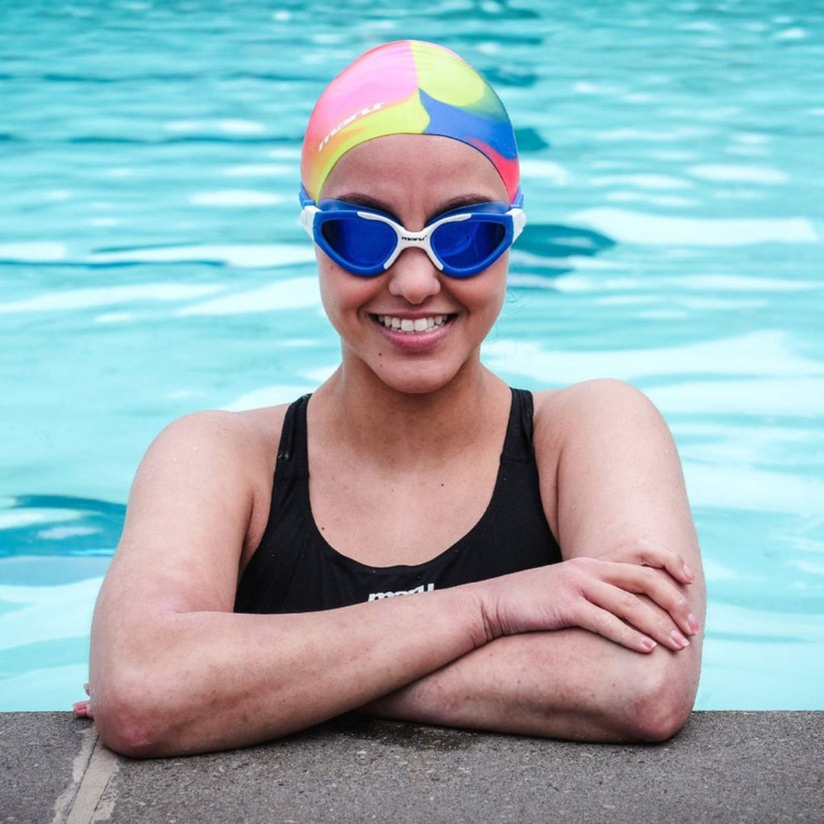 Maru Silicone Swim Cap Pink Blue - Image 4