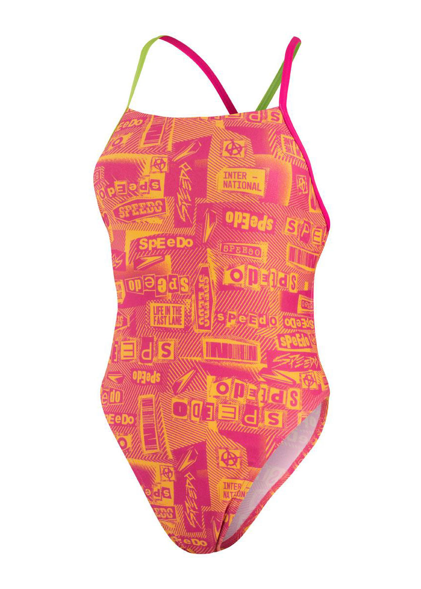 Speedo Ransom Logo Allover Tie-Back Swimsuit - Electric Pink/ Radient Yellow/ Lime - Image 6