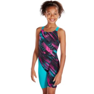 Speedo Fastskin Junior Endurance+ Max Openback Kneeskin - Blue / Blue / Red - Front view