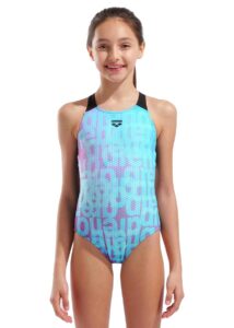 Arena Girls Multi Colours V-Back Swimsuit - Aqua / Multi / Black