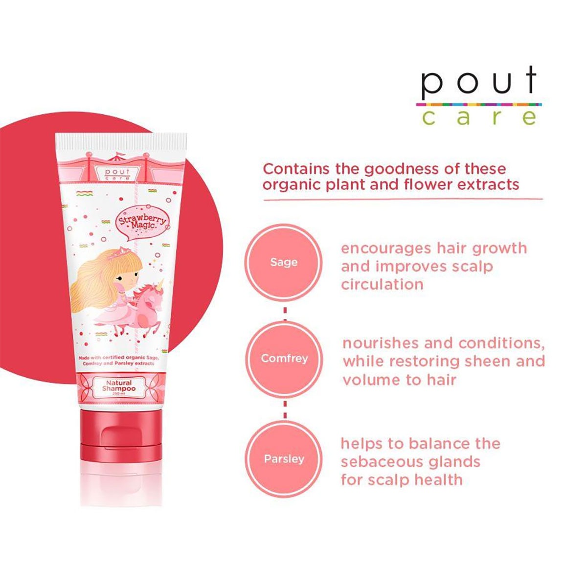 Pout Care Strawberry Magic Natural Shampoo - 250ml - Image 2