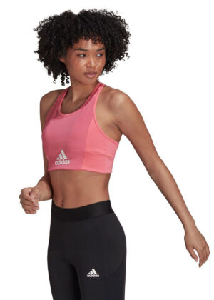 Adidas Women's Aeroready Designed 2 Move Logo Padded Sports Bra Top - Rose